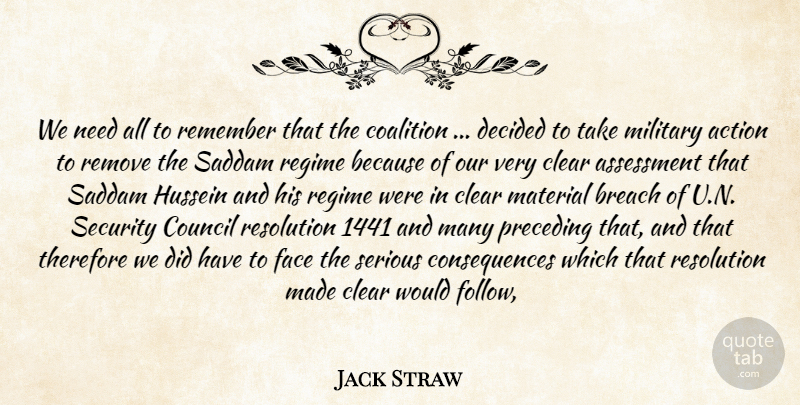 Jack Straw Quote About Action, Assessment, Breach, Clear, Coalition: We Need All To Remember...
