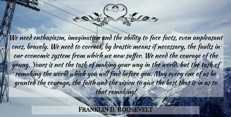 Franklin D. Roosevelt Quote About Mean, Giving, Imagination: We Need Enthusiasm Imagination And...