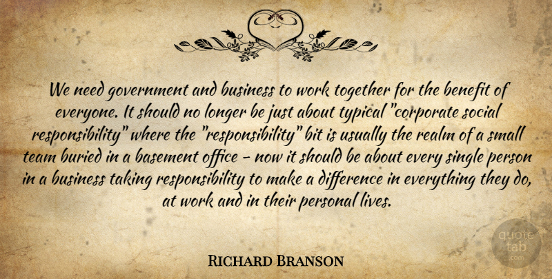 Richard Branson Quote About Team, Responsibility, Government: We Need Government And Business...