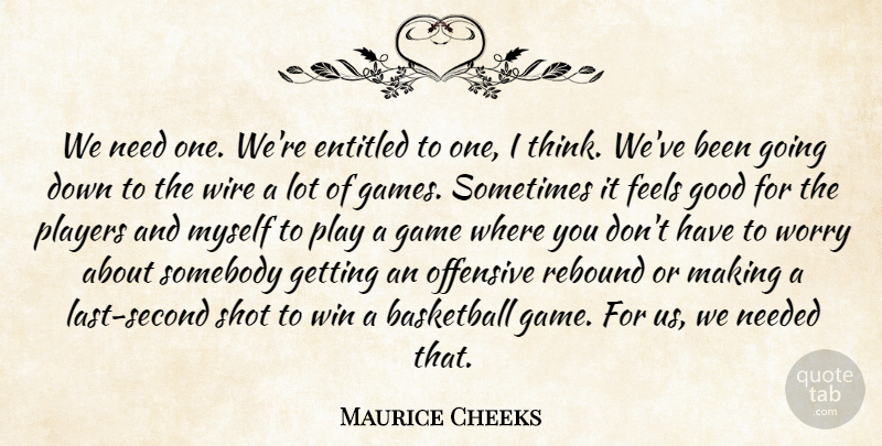 Maurice Cheeks Quote About Basketball, Entitled, Feels, Game, Good: We Need One Were Entitled...