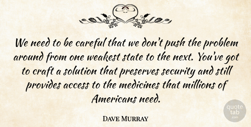 Dave Murray Quote About Access, Careful, Craft, Medicines, Millions: We Need To Be Careful...