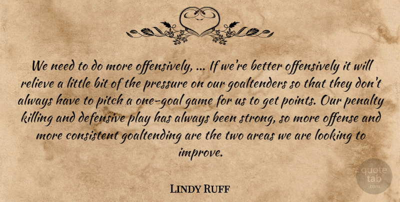 Lindy Ruff Quote About Areas, Bit, Consistent, Defensive, Game: We Need To Do More...