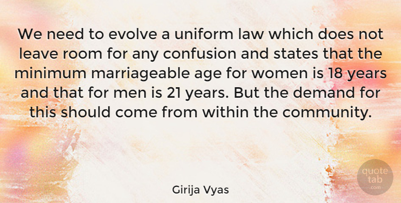 Girija Vyas Quote About Age, Confusion, Demand, Evolve, Law: We Need To Evolve A...