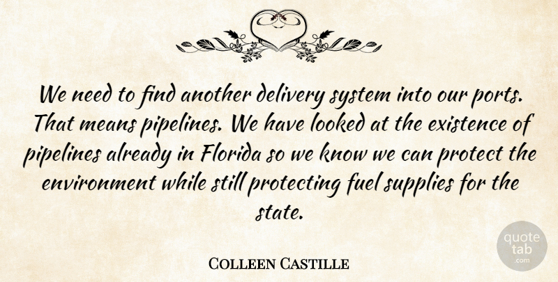 Colleen Castille Quote About Delivery, Environment, Existence, Florida, Fuel: We Need To Find Another...