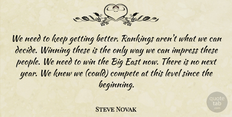 Steve Novak Quote About Compete, East, Impress, Knew, Level: We Need To Keep Getting...