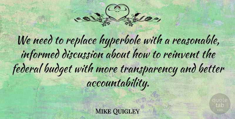 Mike Quigley Quote About Accountability, Needs, Transparency: We Need To Replace Hyperbole...