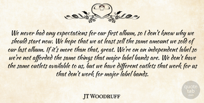 JT Woodruff Quote About Afforded, Amount, Available, Bands, Hope: We Never Had Any Expectations...
