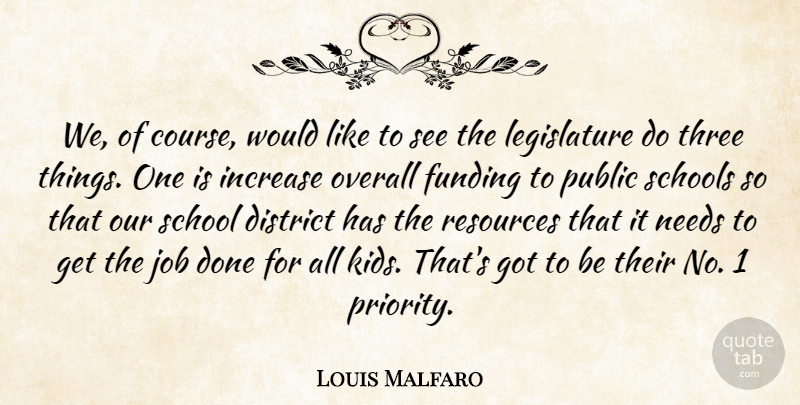 Louis Malfaro Quote About District, Funding, Increase, Job, Needs: We Of Course Would Like...