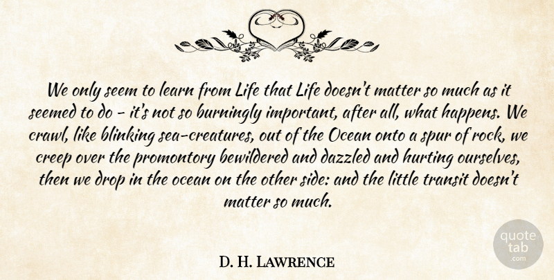 D. H. Lawrence Quote About Life, Hurt, Ocean: We Only Seem To Learn...