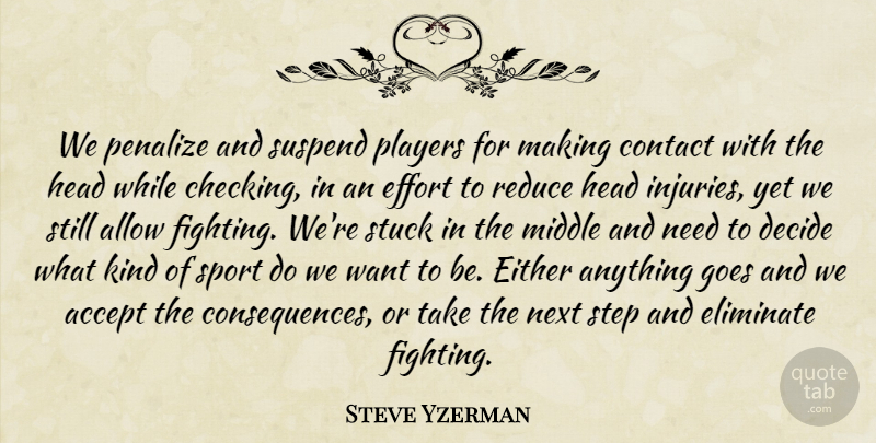 Steve Yzerman Quote About Accept, Allow, Contact, Decide, Either: We Penalize And Suspend Players...