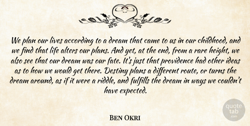 Ben Okri Quote About Dream, Fate, Destiny: We Plan Our Lives According...
