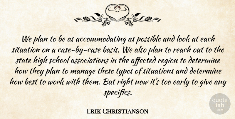 Erik Christianson Quote About Affected, Best, Determine, Early, High: We Plan To Be As...