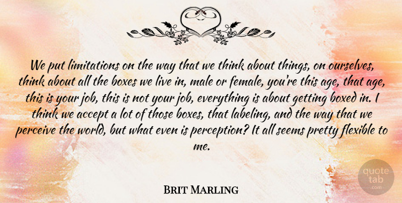 Brit Marling Quote About Inspirational, Motivational, Jobs: We Put Limitations On The...