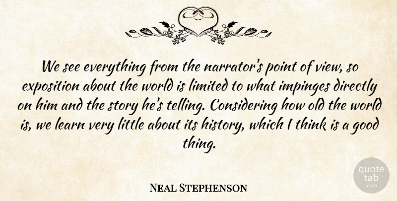 Neal Stephenson Quote About Thinking, Views, Stories: We See Everything From The...