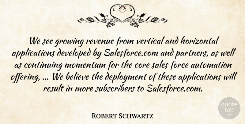 Robert Schwartz Quote About Automation, Believe, Continuing, Core, Developed: We See Growing Revenue From...