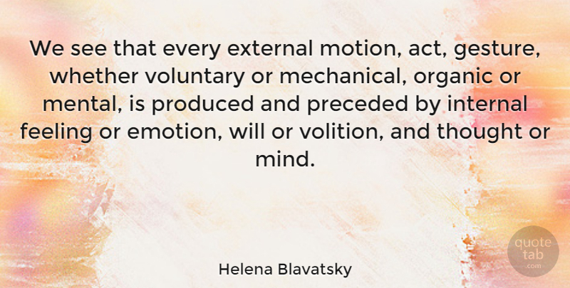 Helena Blavatsky Quote About External, Internal, Organic, Produced, Voluntary: We See That Every External...