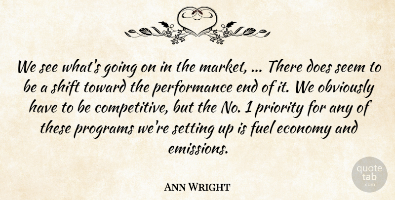 Ann Wright Quote About Economy, Fuel, Obviously, Performance, Priority: We See Whats Going On...