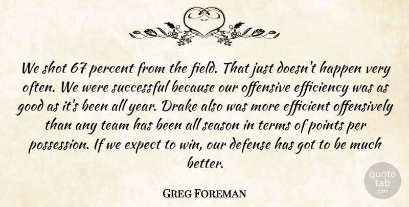 Greg Foreman Quote About Defense, Drake, Efficiency, Efficient, Expect: We Shot 67 Percent From...