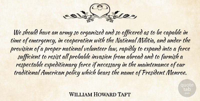William Howard Taft Quote About Army, Should Have, Law: We Should Have An Army...
