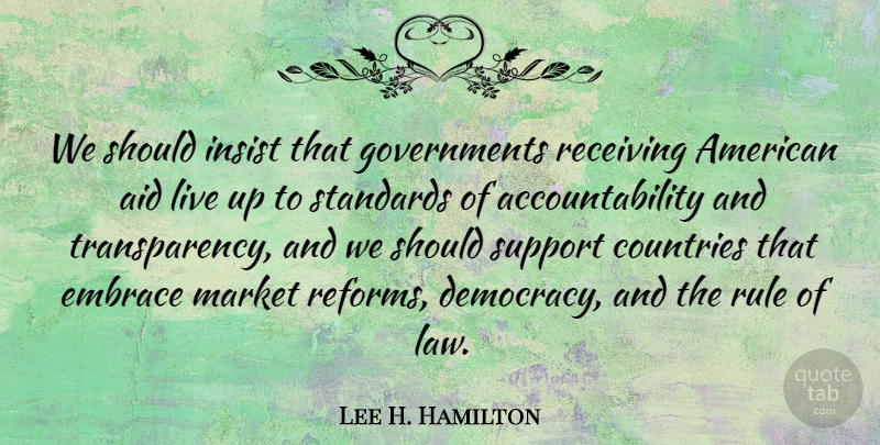 Lee H. Hamilton Quote About Country, Government, Law: We Should Insist That Governments...