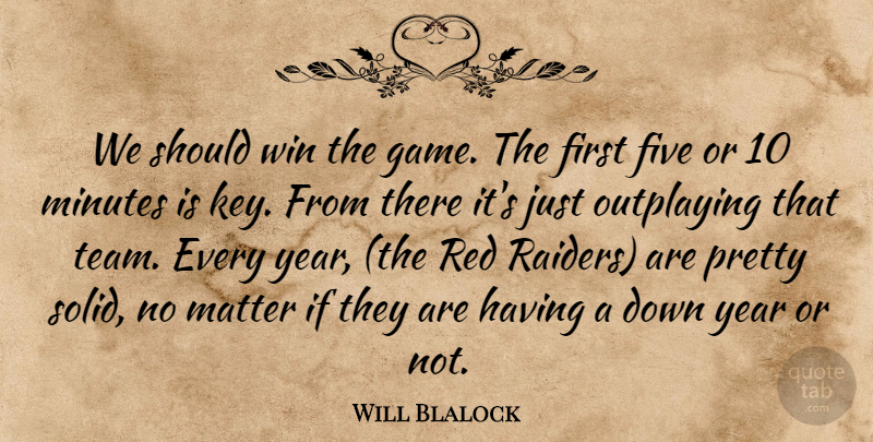 Will Blalock Quote About Five, Matter, Minutes, Red, Win: We Should Win The Game...