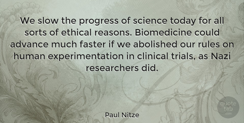 Paul Nitze Quote About Progress, Trials, Today: We Slow The Progress Of...