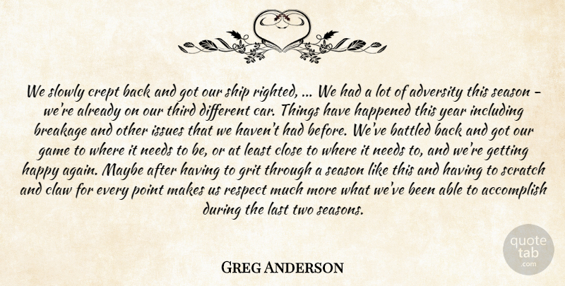 Greg Anderson Quote About Accomplish, Adversity, Close, Game, Grit: We Slowly Crept Back And...