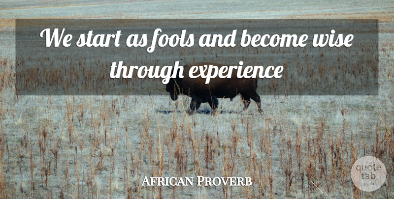 African Proverb Quote About Experience, Fools, Start, Wise: We Start As Fools And...
