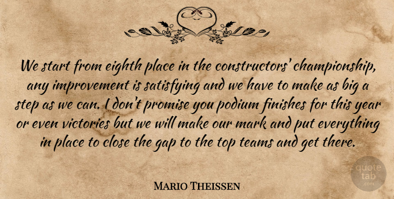 Mario Theissen Quote About Close, Eighth, Finishes, Gap, Improvement: We Start From Eighth Place...
