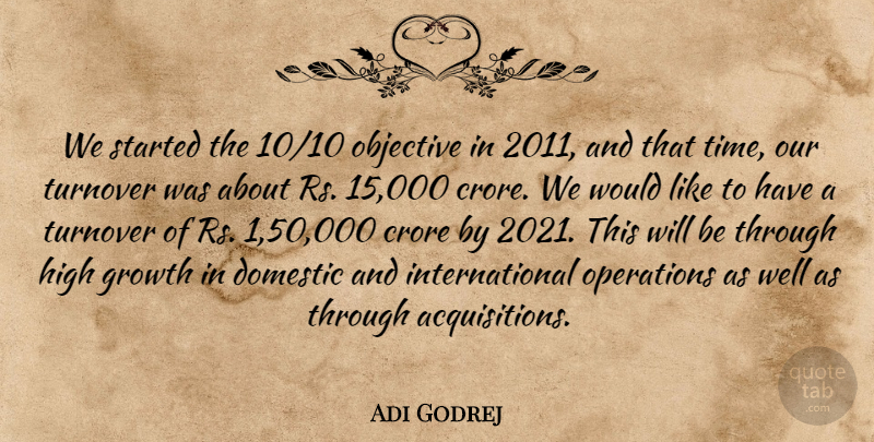 Adi Godrej Quote About Domestic, Objective, Operations, Time: We Started The 10 10...