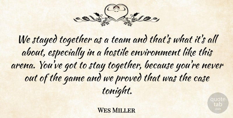 Wes Miller Quote About Case, Environment, Game, Hostile, Proved: We Stayed Together As A...