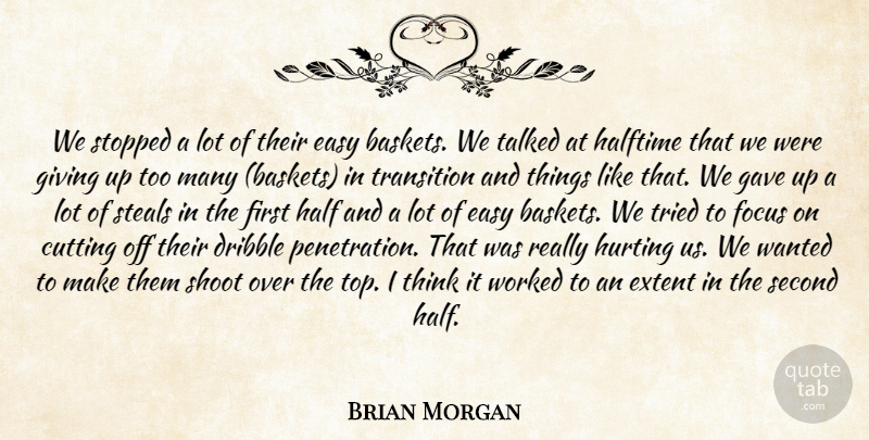 Brian Morgan Quote About Cutting, Dribble, Easy, Extent, Focus: We Stopped A Lot Of...