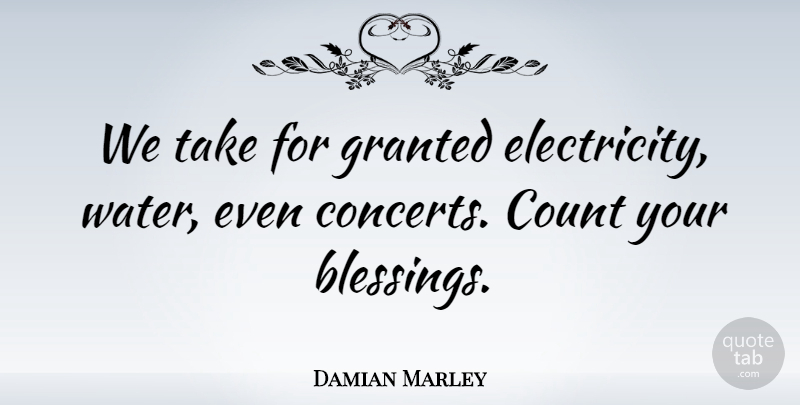 Damian Marley Quote About Blessing, Water, Granted: We Take For Granted Electricity...
