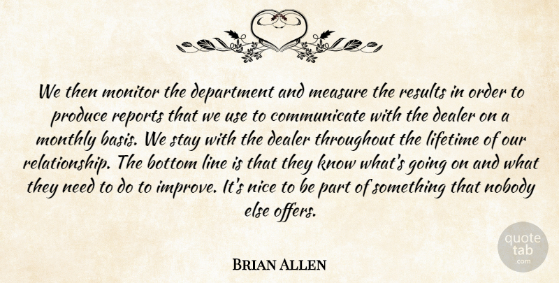 Brian Allen Quote About Bottom, Dealer, Department, Lifetime, Line: We Then Monitor The Department...