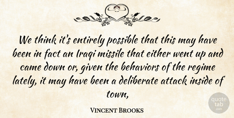 Vincent Brooks Quote About Attack, Came, Deliberate, Either, Entirely: We Think Its Entirely Possible...