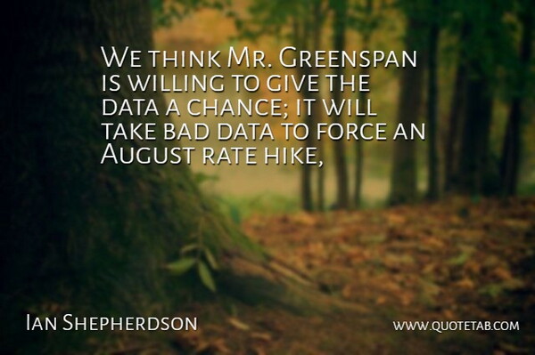 Ian Shepherdson Quote About August, Bad, Data, Force, Greenspan: We Think Mr Greenspan Is...
