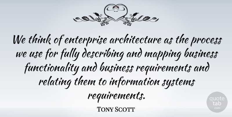 Tony Scott Quote About Architecture, Business, Describing, Enterprise, Fully: We Think Of Enterprise Architecture...
