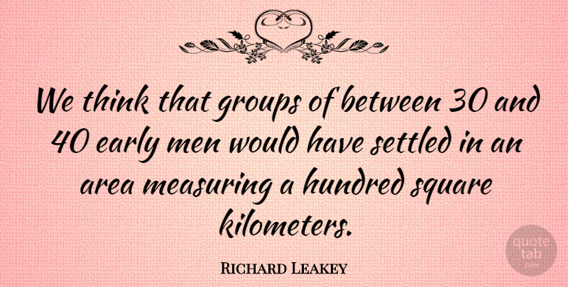 Richard Leakey Quote About Area, Groups, Hundred, Men, Settled: We Think That Groups Of...