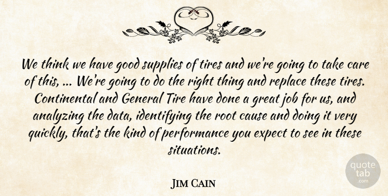 Jim Cain Quote About Analyzing, Care, Cause, Expect, General: We Think We Have Good...