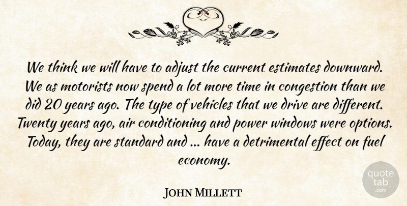 John Millett Quote About Adjust, Air, Current, Drive, Effect: We Think We Will Have...