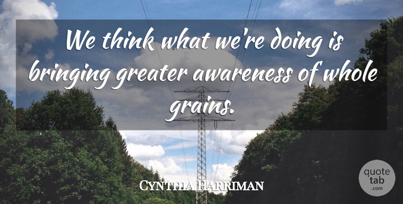 Cynthia Harriman Quote About Awareness, Bringing, Greater: We Think What Were Doing...