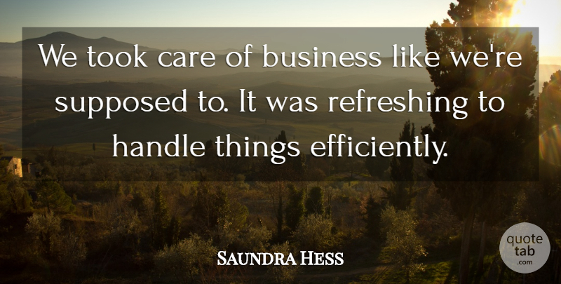 Saundra Hess Quote About Business, Care, Handle, Refreshing, Supposed: We Took Care Of Business...