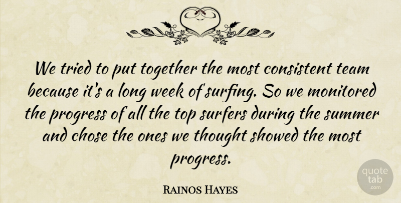 Rainos Hayes Quote About Chose, Consistent, Progress, Summer, Team: We Tried To Put Together...