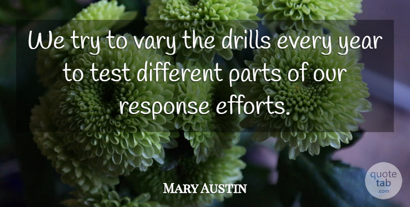 Mary Austin Quote About Parts, Response, Test, Vary, Year: We Try To Vary The...