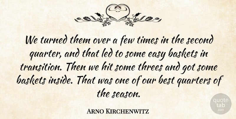Arno Kirchenwitz Quote About Best, Easy, Few, Hit, Led: We Turned Them Over A...