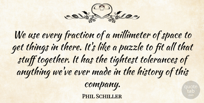 Phil Schiller Quote About Fit, Fraction, History, Puzzle, Space: We Use Every Fraction Of...