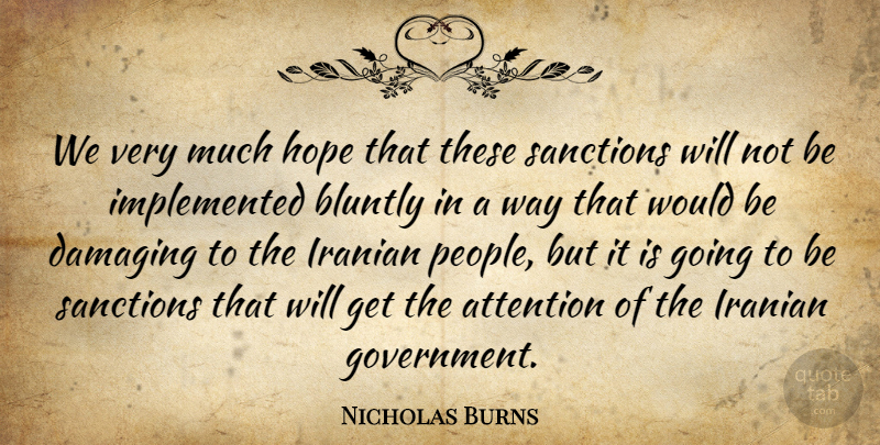 Nicholas Burns Quote About Attention, Damaging, Hope, Iranian, Sanctions: We Very Much Hope That...