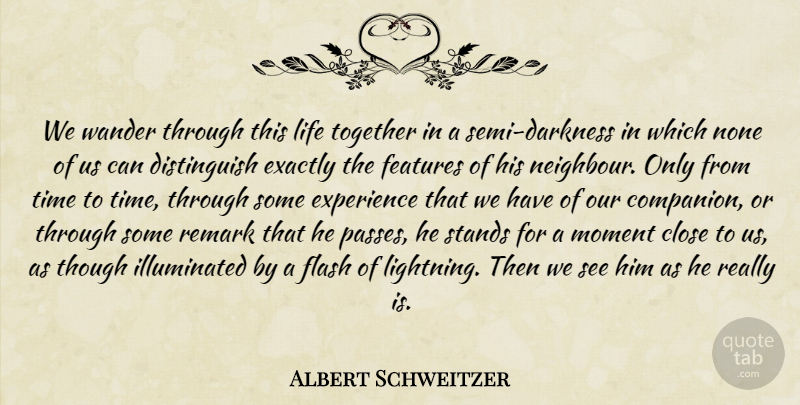 Albert Schweitzer Quote About Darkness, Together, Lightning: We Wander Through This Life...