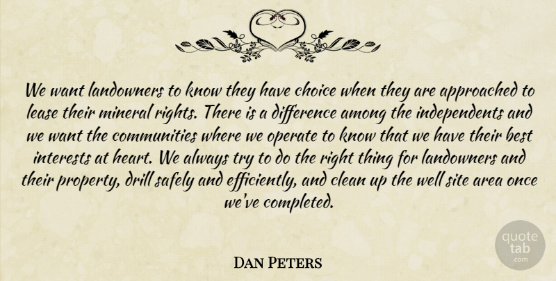 Dan Peters Quote About Among, Area, Best, Choice, Clean: We Want Landowners To Know...