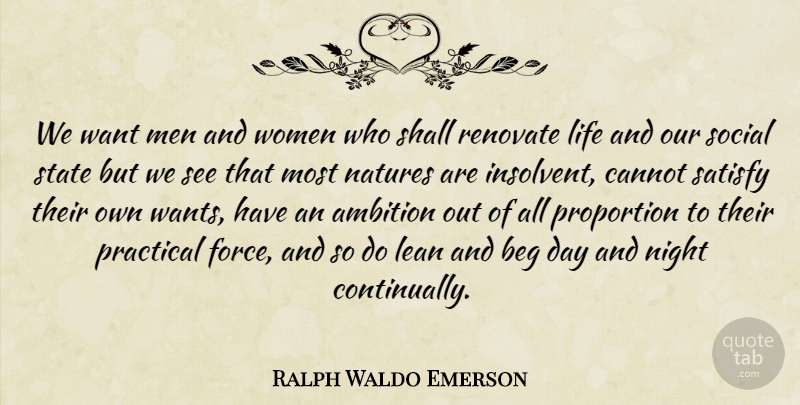 Ralph Waldo Emerson Quote About Life, Ambition, Night: We Want Men And Women...
